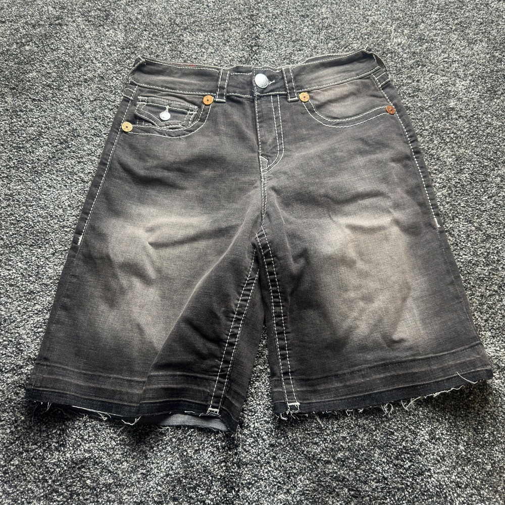 True Religion Shorts Mens 36 Gray Bermuda Relaxed Fit Distressed Charcoal Wash